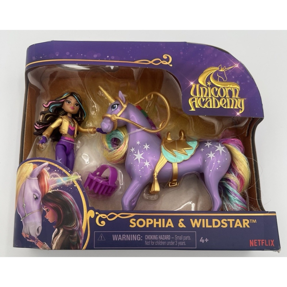 Unicorn Academy Sophia & Wildstar Horse Set w/ Riding Accessories Brush New
